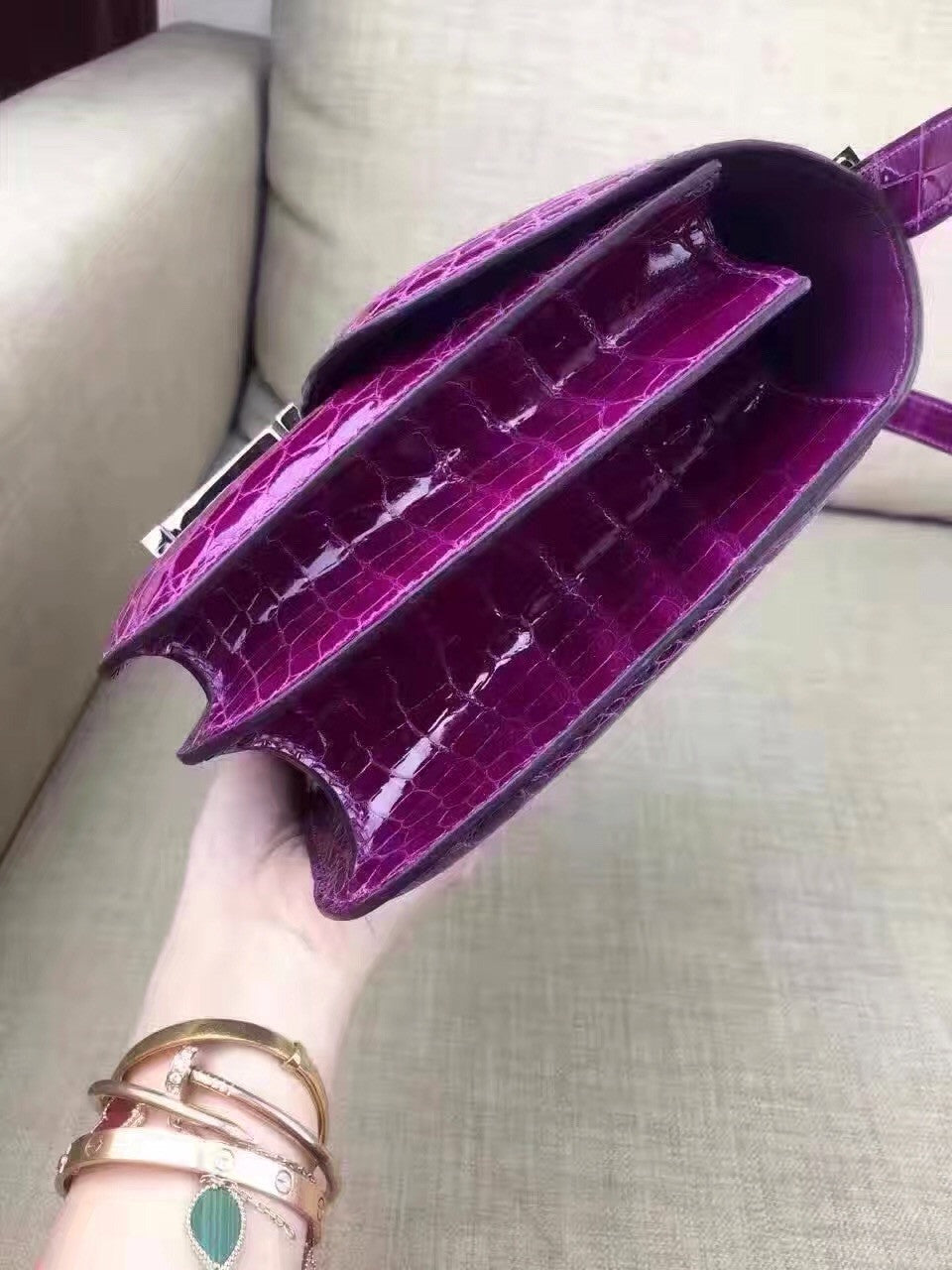 Hermes Purple Constance 24 Niloticus Crocodile with Palladium Hardware