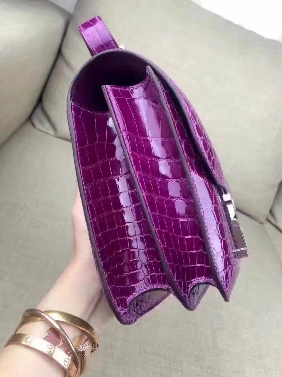 Hermes Purple Constance 24 Niloticus Crocodile with Palladium Hardware