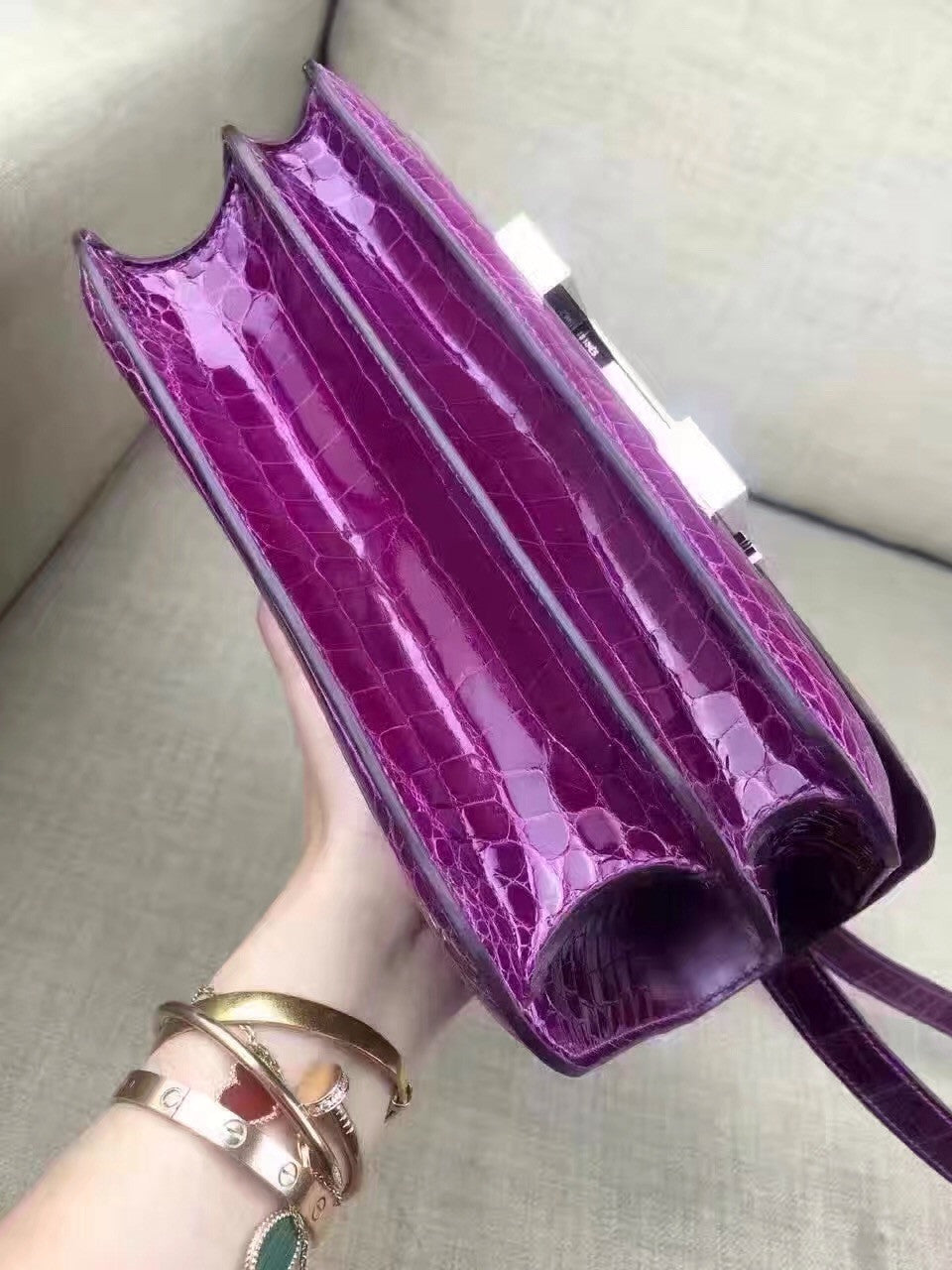 Hermes Purple Constance 24 Niloticus Crocodile with Palladium Hardware