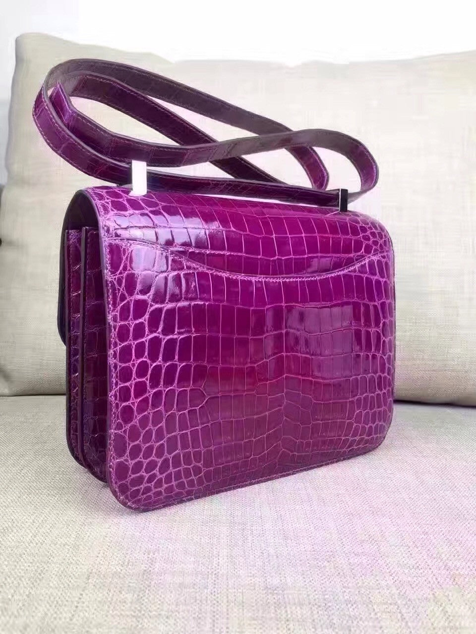 Hermes Purple Constance 24 Niloticus Crocodile with Palladium Hardware