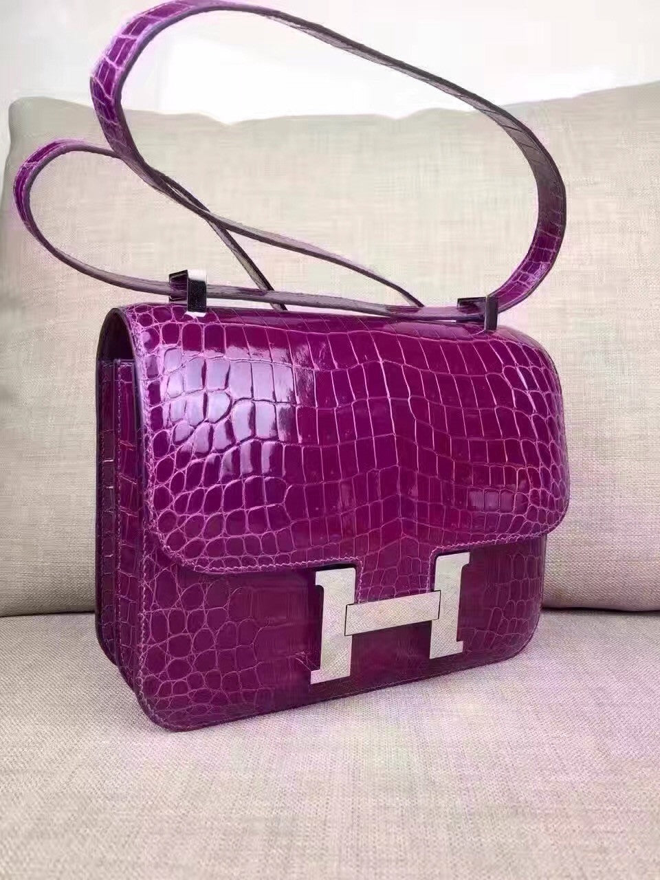 Hermes Purple Constance 24 Niloticus Crocodile with Palladium Hardware
