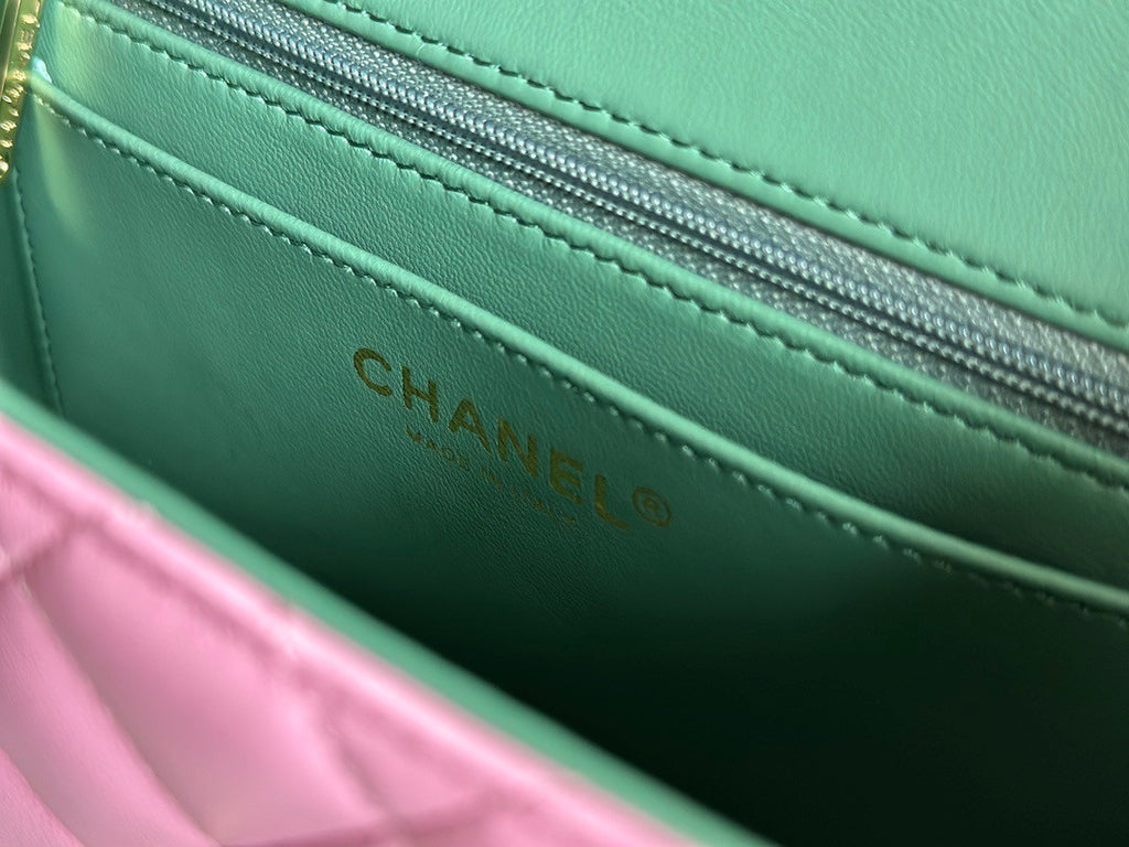 Chanel MINI FLAP BAG WITH TOP HANDLE SS2023 Lilac & Green