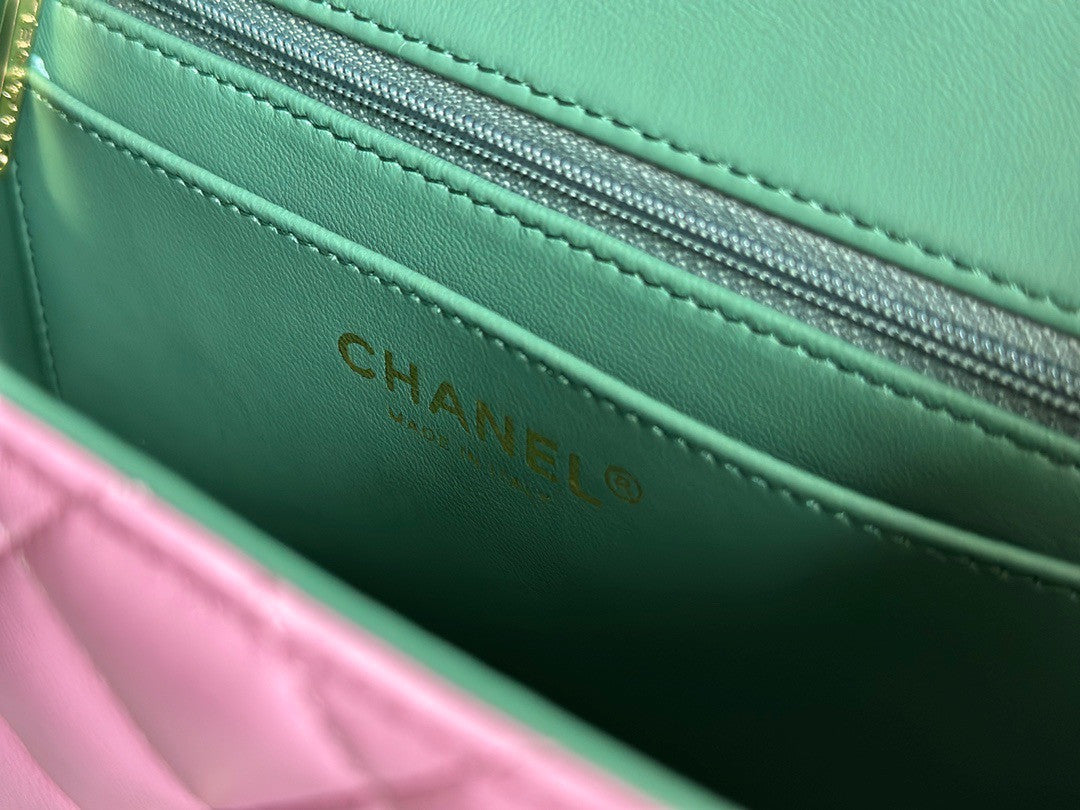 Chanel MINI FLAP BAG WITH TOP HANDLE SS2023 Lilac & Green