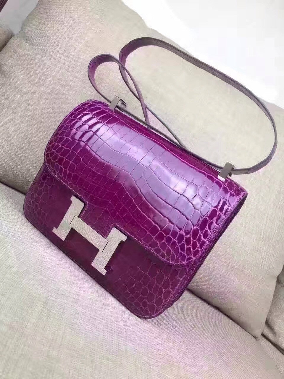 Hermes Purple Constance 24 Niloticus Crocodile with Palladium Hardware