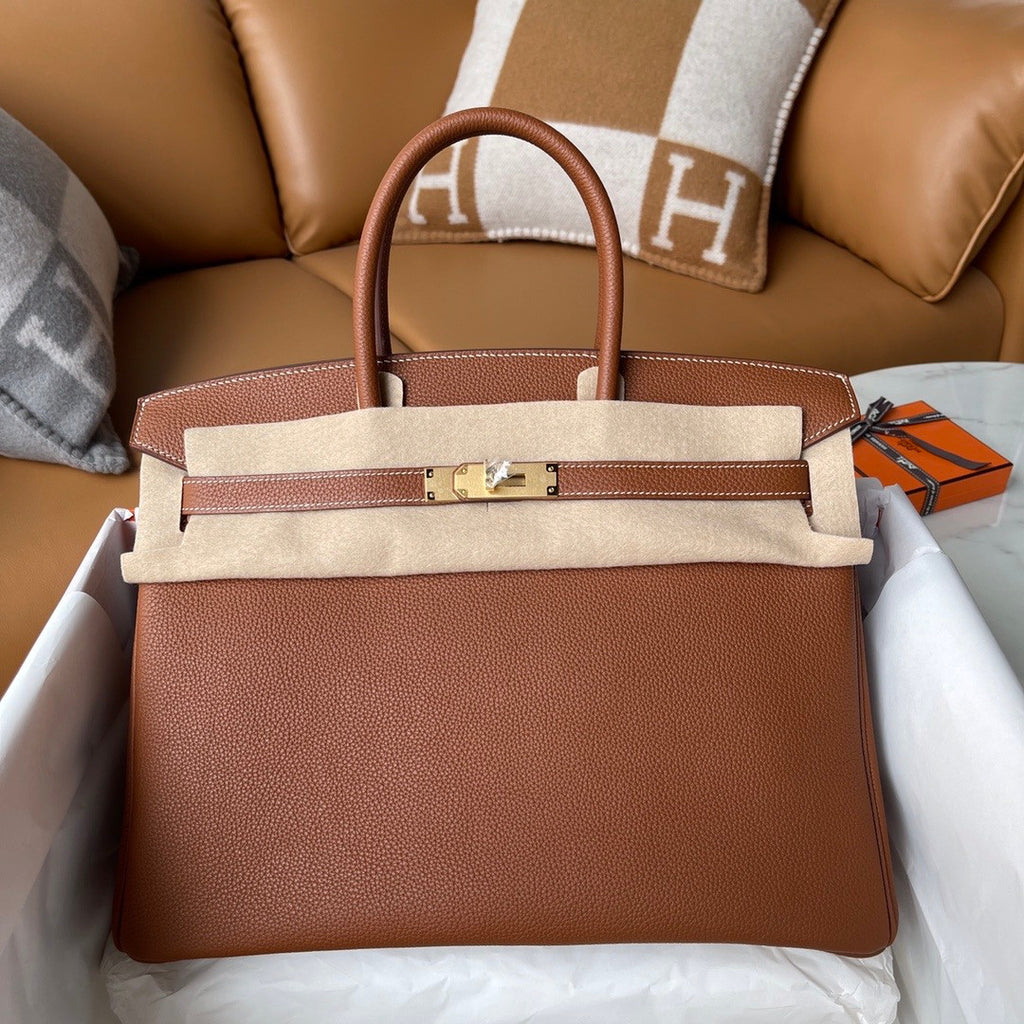 HERMES BIRKIN 35 RETOURNE GOLD TOGO GOLD HARDWARE