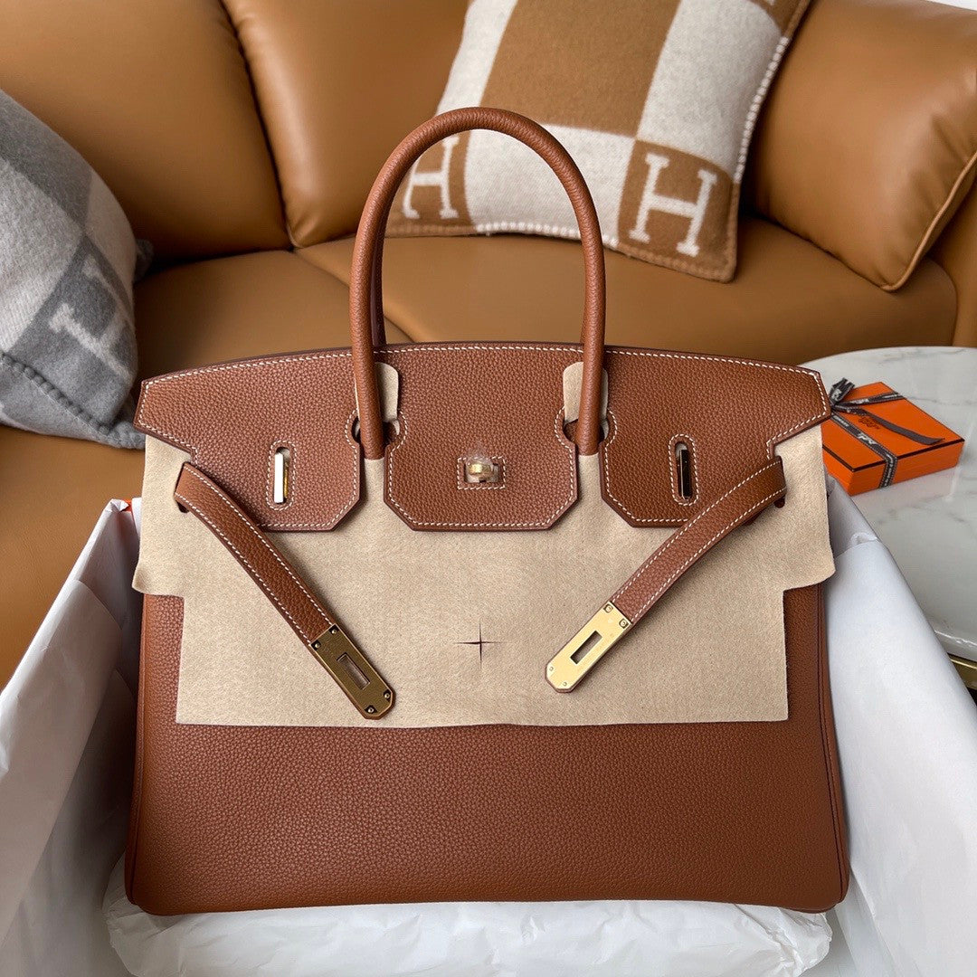 HERMES BIRKIN 35 RETOURNE GOLD TOGO GOLD HARDWARE