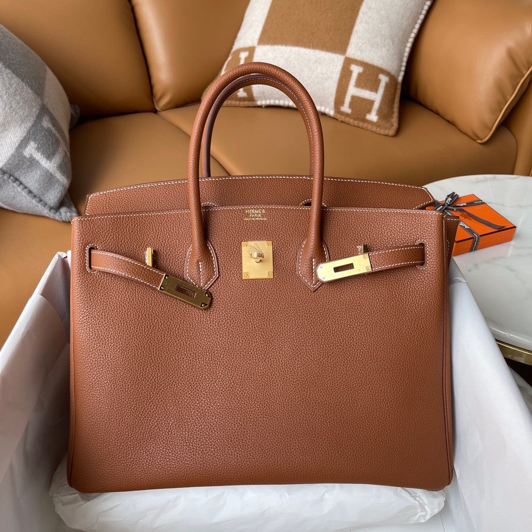 HERMES BIRKIN 35 RETOURNE GOLD TOGO GOLD HARDWARE