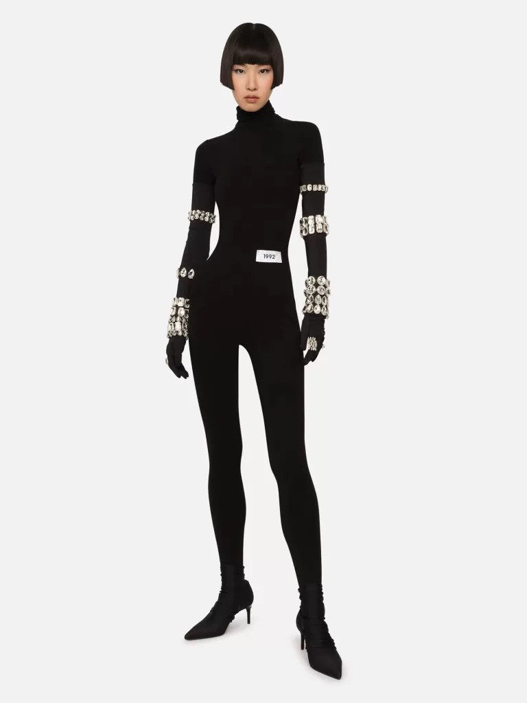 KIM DOLCE&GABBANA Long jersey gloves with rhinestone embellishment Dolce&Gabbana