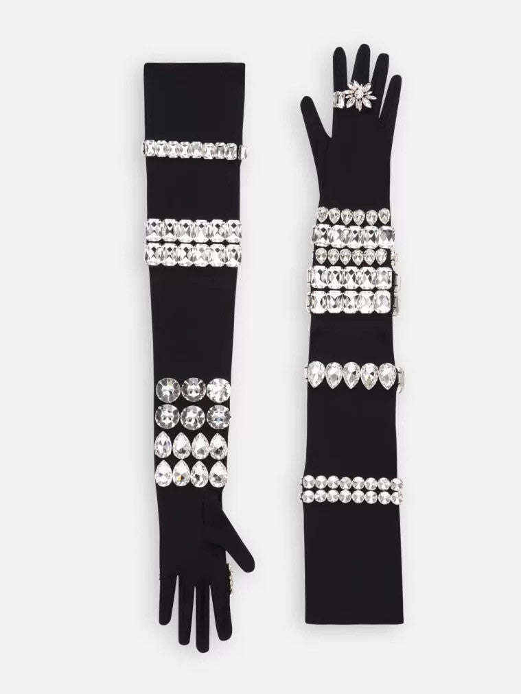 KIM DOLCE&GABBANA Long jersey gloves with rhinestone embellishment Dolce&Gabbana