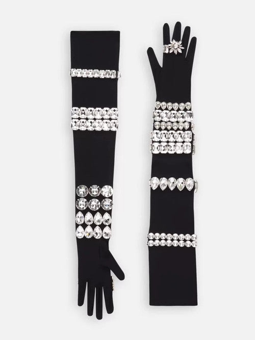 KIM DOLCE&GABBANA Long jersey gloves with rhinestone embellishment Dolce&Gabbana