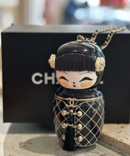 Chanel  MÉTIERS D'ART PARIS-SHANGHAI BLACK LUCITE MATRYOSHKA EVENING BAG WITH GOLD HARDWARE Chanel