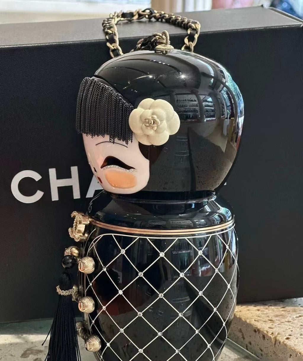 Chanel  MÉTIERS D'ART PARIS-SHANGHAI BLACK LUCITE MATRYOSHKA EVENING BAG WITH GOLD HARDWARE Chanel