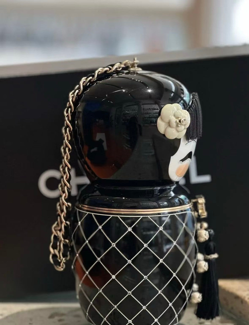 Chanel  MÉTIERS D'ART PARIS-SHANGHAI BLACK LUCITE MATRYOSHKA EVENING BAG WITH GOLD HARDWARE Chanel