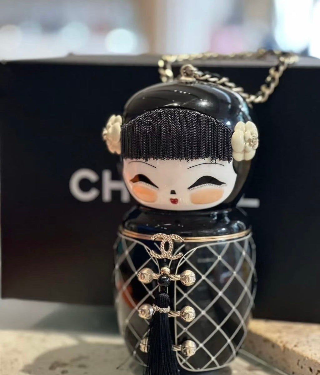 Chanel  MÉTIERS D'ART PARIS-SHANGHAI BLACK LUCITE MATRYOSHKA EVENING BAG WITH GOLD HARDWARE Chanel