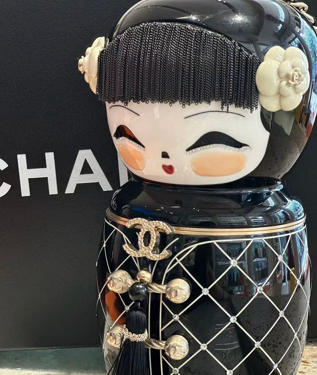 Chanel  MÉTIERS D'ART PARIS-SHANGHAI BLACK LUCITE MATRYOSHKA EVENING BAG WITH GOLD HARDWARE Chanel