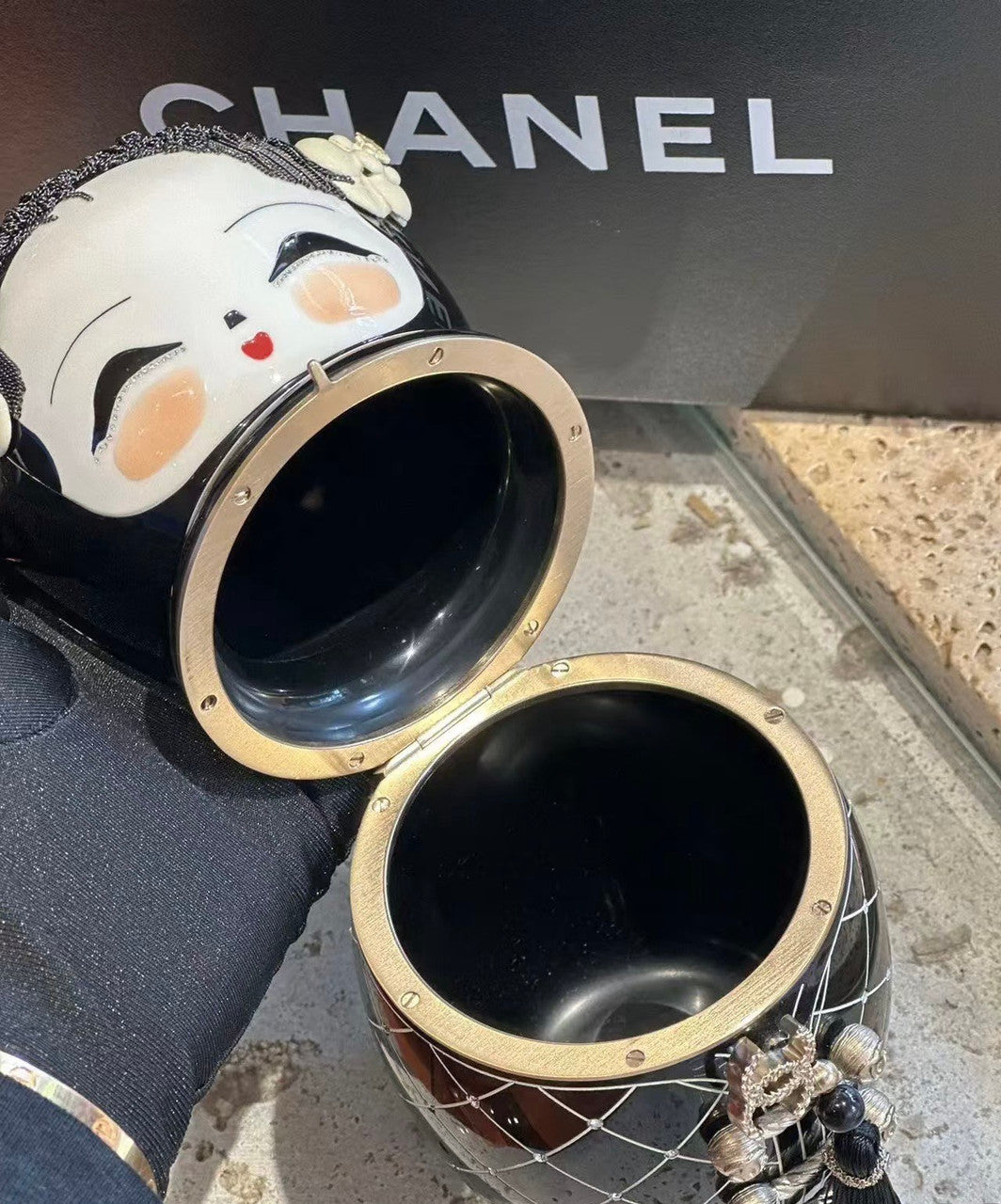 Chanel  MÉTIERS D'ART PARIS-SHANGHAI BLACK LUCITE MATRYOSHKA EVENING BAG WITH GOLD HARDWARE Chanel