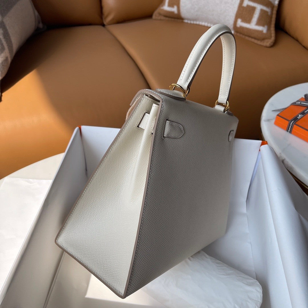 HERMES KELLY 28 SELLIER  CRAIE/SAKURA PINK EPSOM GOLD HARDWARE