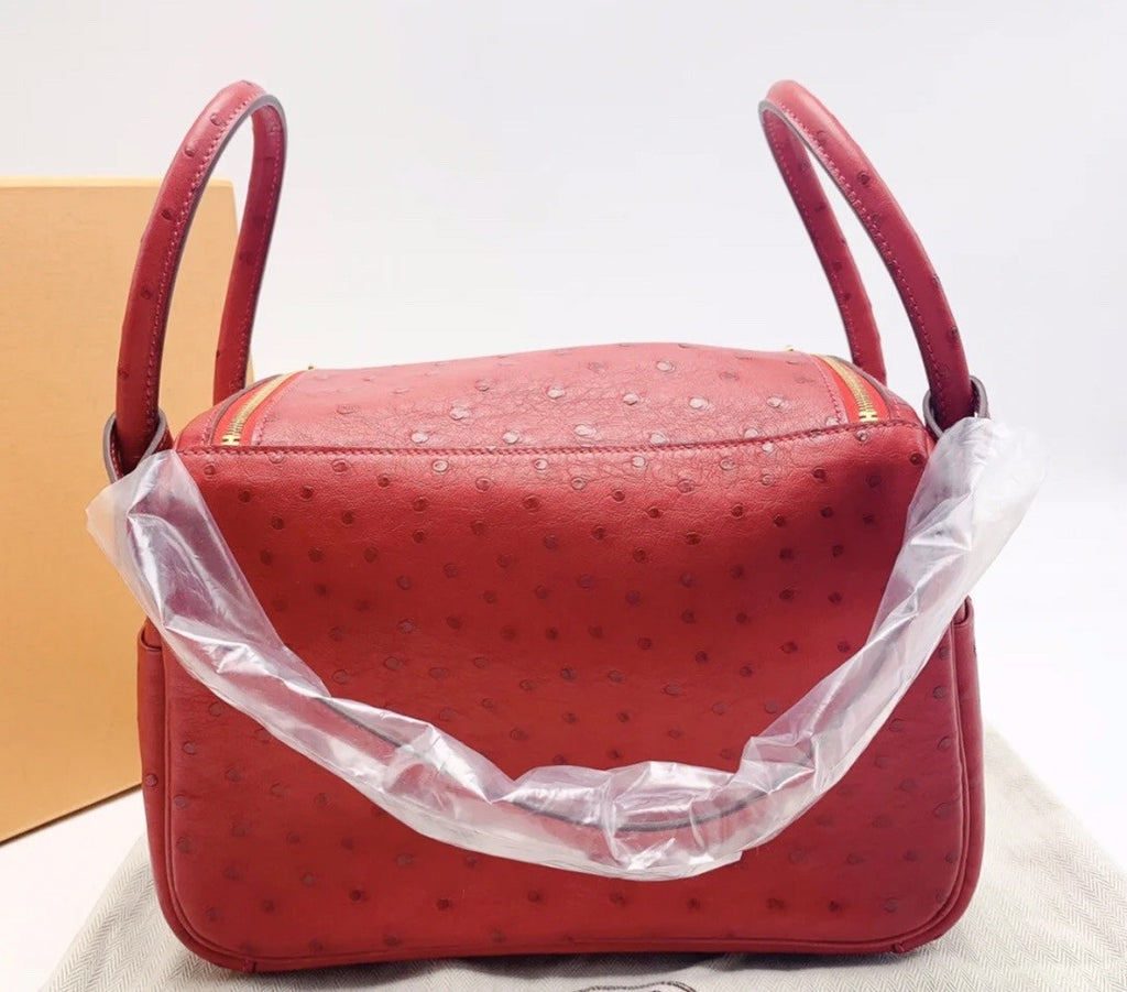 Hermes  Red Lindy 26 Ostrich Gold HW