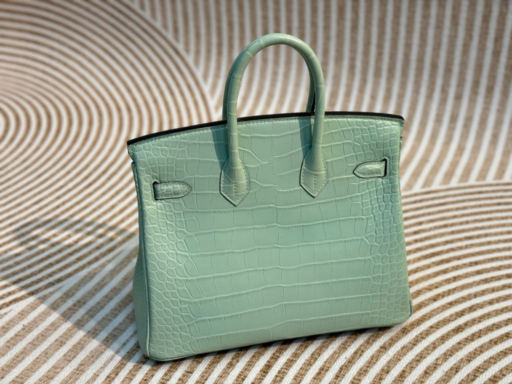 Hermes Mint Birkin Bag 25cm Alligator Palladium Hardware