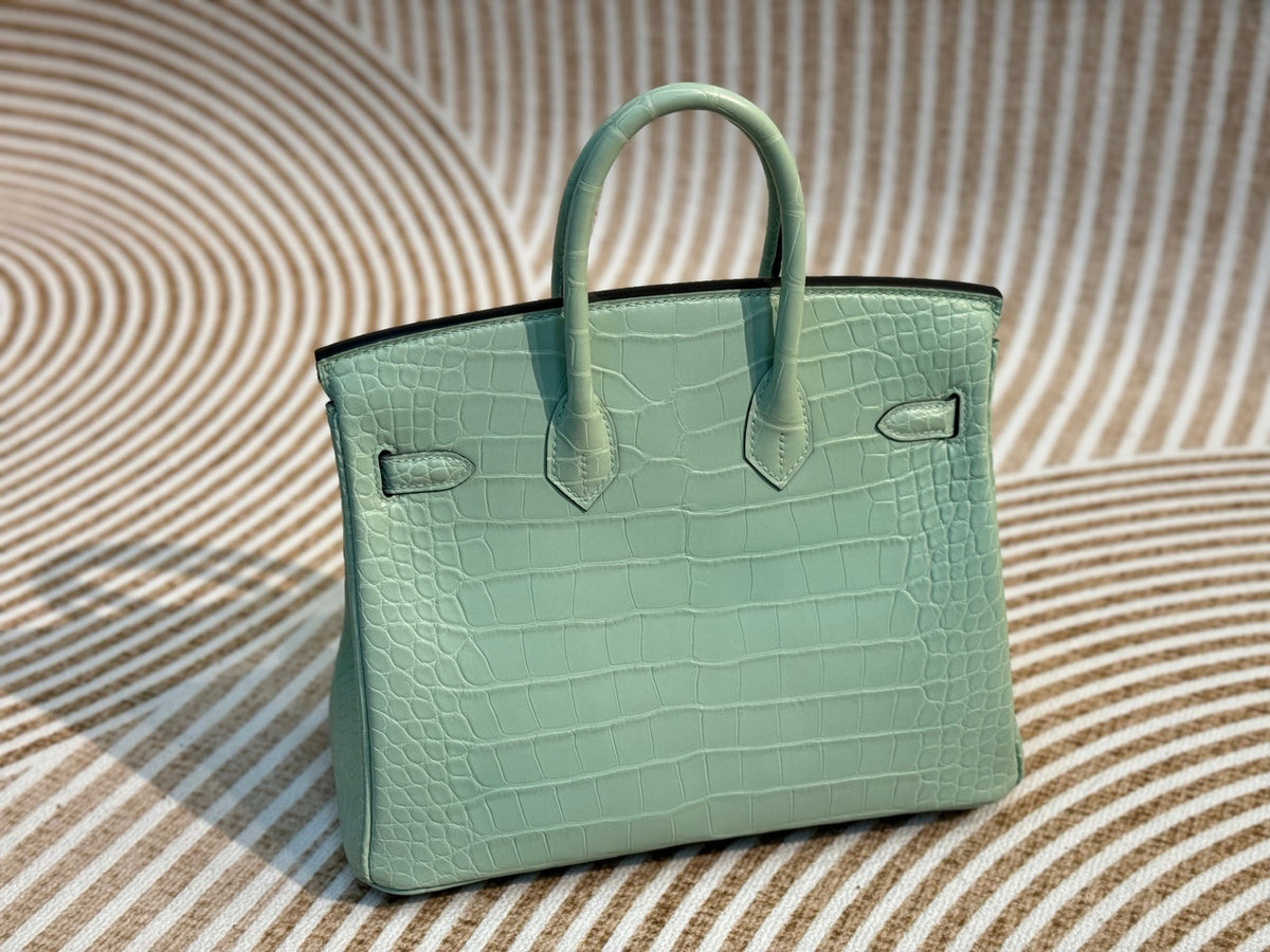 Hermes Mint Birkin Bag 25cm Alligator Palladium Hardware