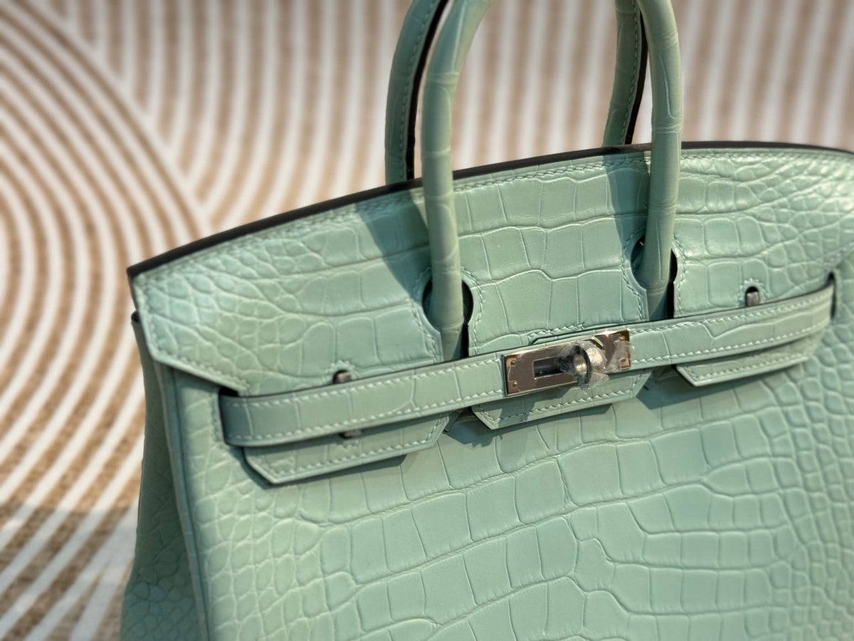 Hermes Mint Birkin Bag 25cm Alligator Palladium Hardware