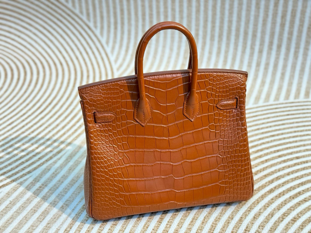 Hermes Tabaco Birkin Bag 25cm Alligator Gold Hardware