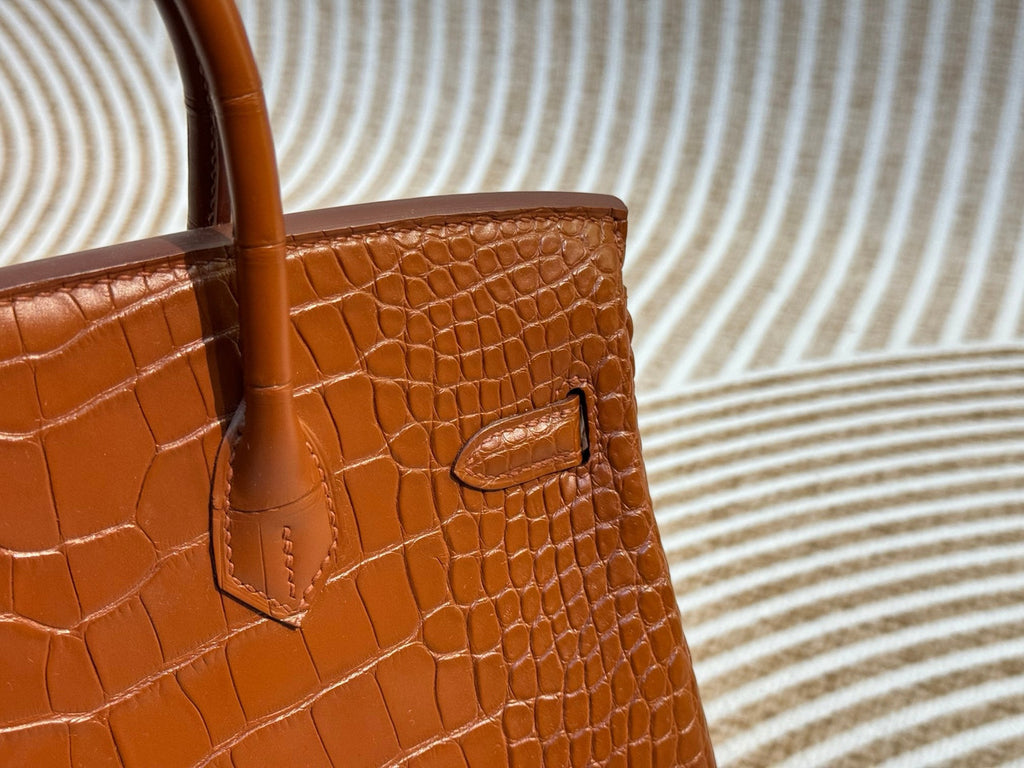 Hermes Tabaco Birkin Bag 25cm Alligator Gold Hardware