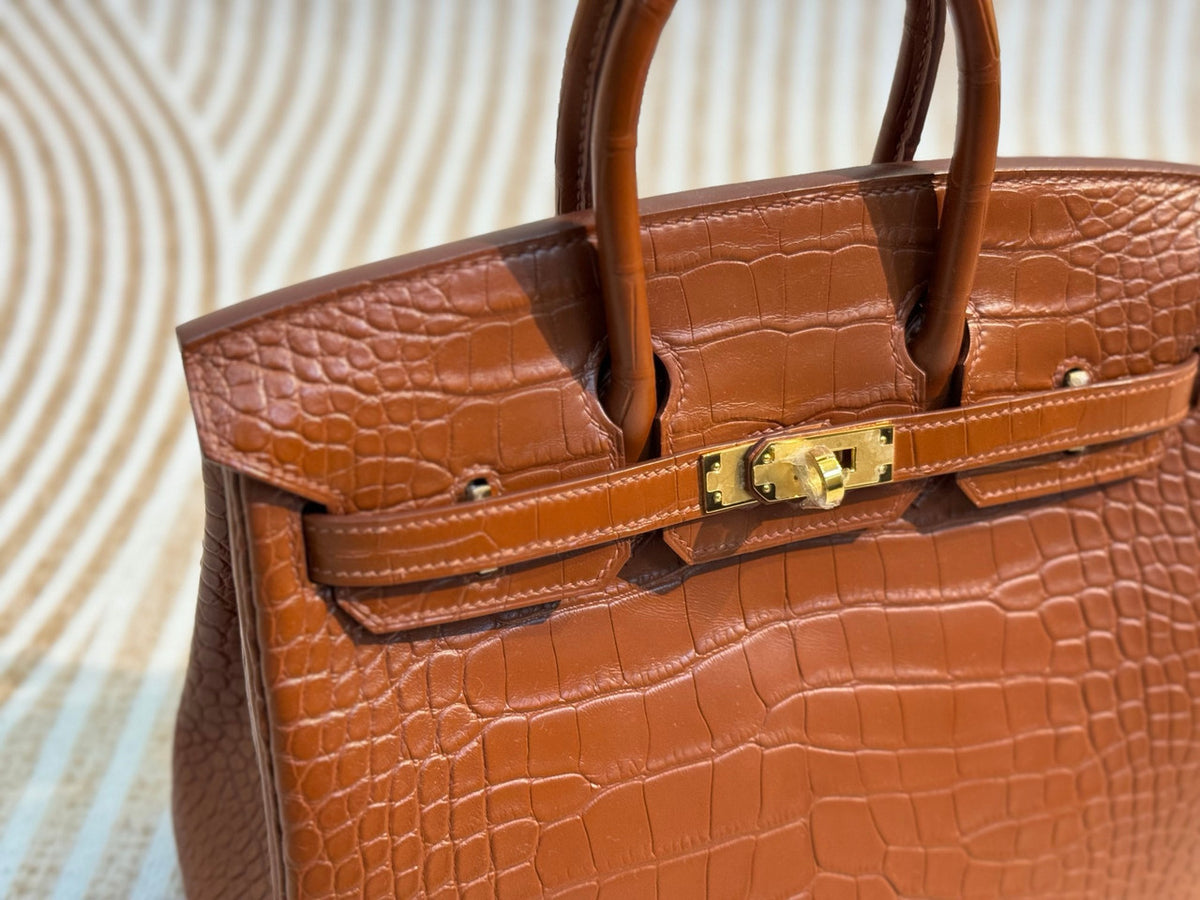 Hermes Tabaco Birkin Bag 25cm Alligator Gold Hardware