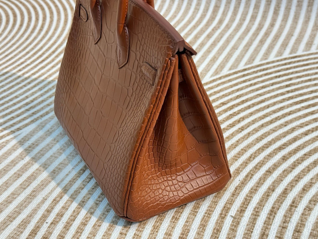 Hermes Tabaco Birkin Bag 25cm Alligator Gold Hardware