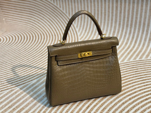 Hermes Olive Alligator KELLY 25 WITH GOLDHARDWARE