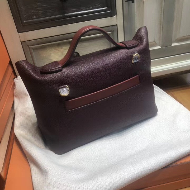 Hermes Kelly 24/24  Bordeaux & Rouge  Swift & Togo Leather with Gold Hardware
