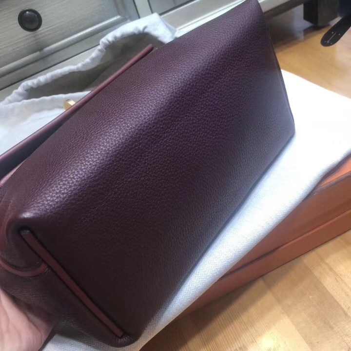 Hermes Kelly 24/24  Bordeaux & Rouge  Swift & Togo Leather with Gold Hardware