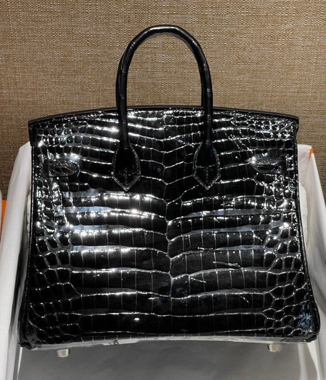 Hermès Birkin 25 Noir (Black) Crocodile Niloticus Palladium Hardware