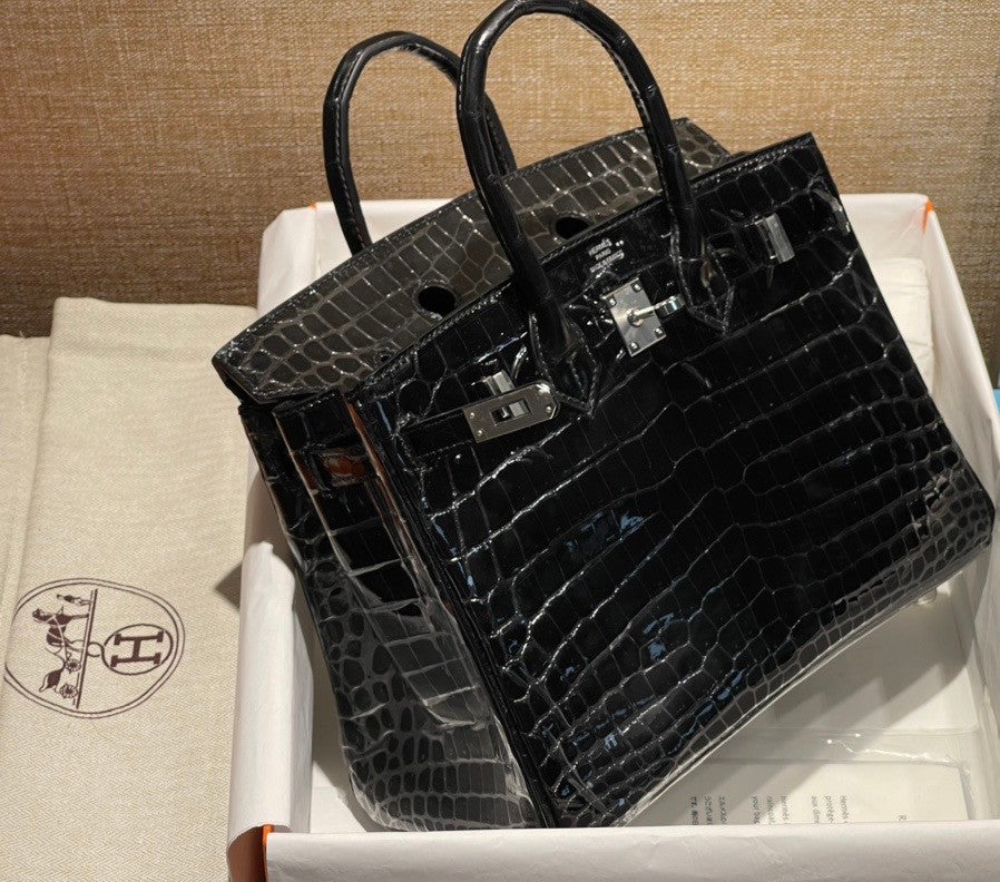 Hermès Birkin 25 Noir (Black) Crocodile Niloticus Palladium Hardware