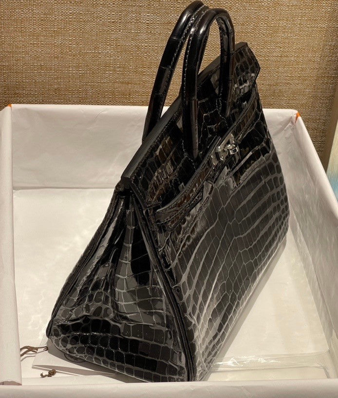 Hermès Birkin 25 Noir (Black) Crocodile Niloticus Palladium Hardware