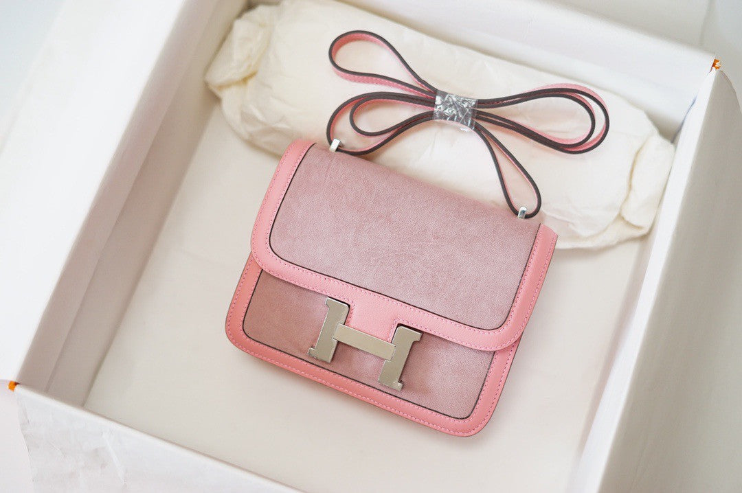 Hermès Sakura Pink Corduroy Constance 19cm Palladium Hardware