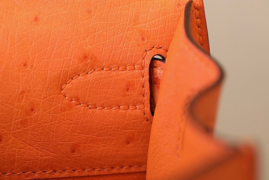 Hermes Kelly 28 Sellier Orange Ostrich Gold Hardware