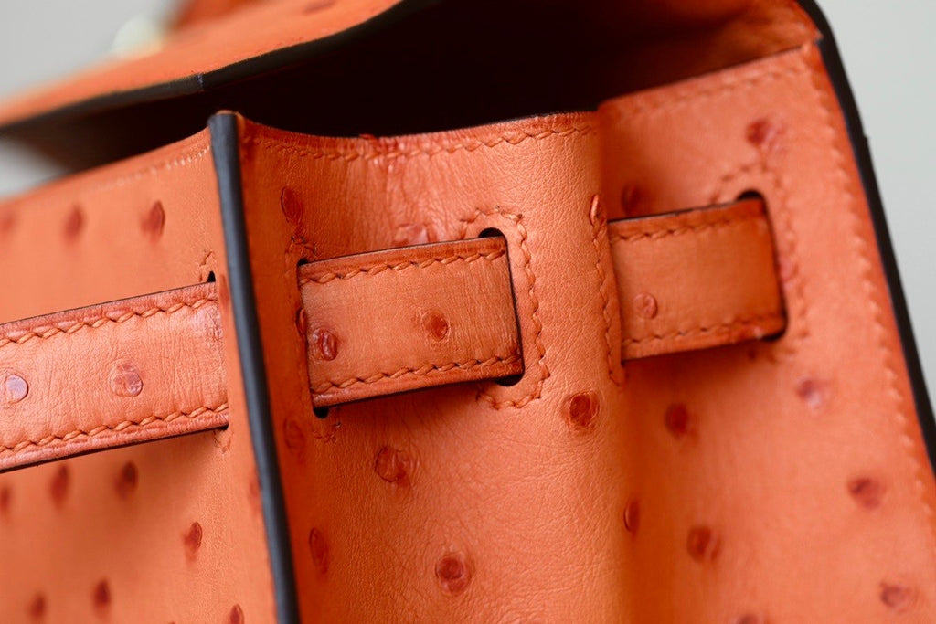 Hermes Kelly 28 Sellier Orange Ostrich Gold Hardware