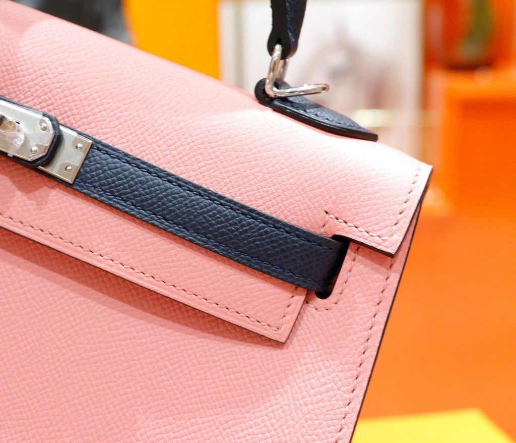 Hermes Rose Confetti /Blue Nuit  Sellier Kelly 25 cm Epsom Gold Hardware