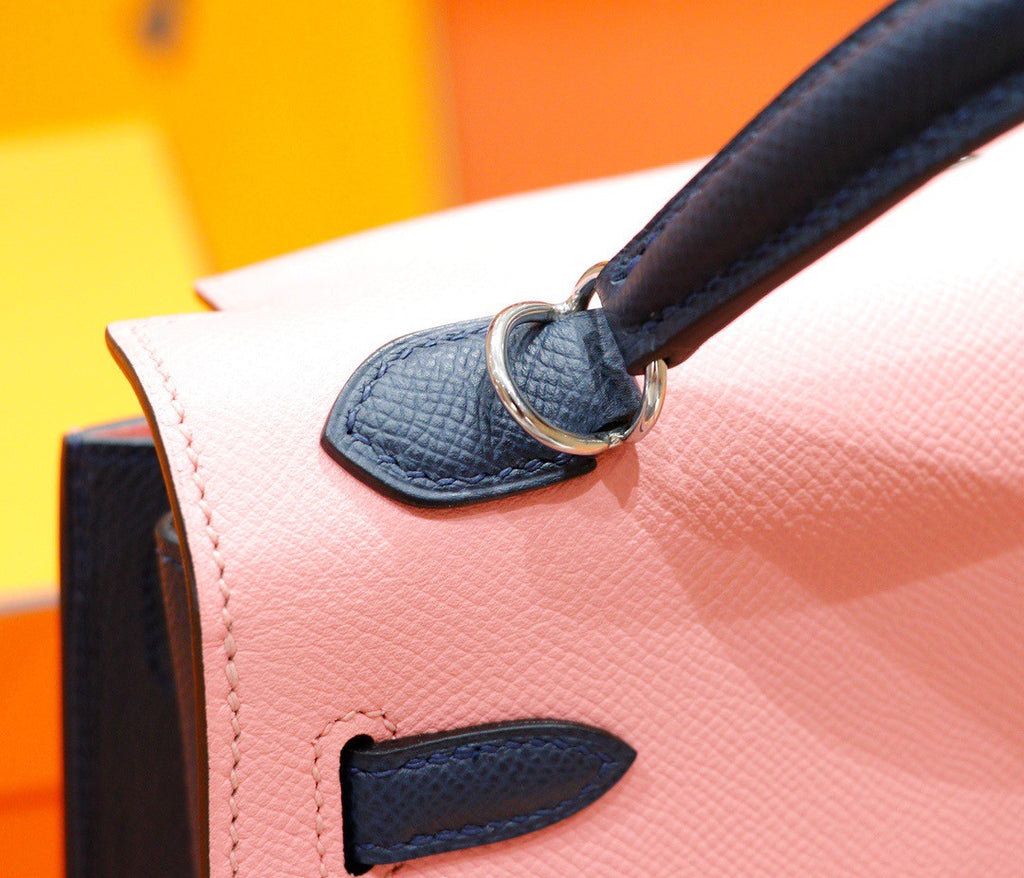 Hermes Rose Confetti /Blue Nuit  Sellier Kelly 25 cm Epsom Gold Hardware