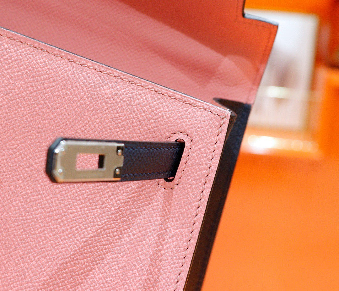 Hermes Rose Confetti /Blue Nuit  Sellier Kelly 25 cm Epsom Gold Hardware