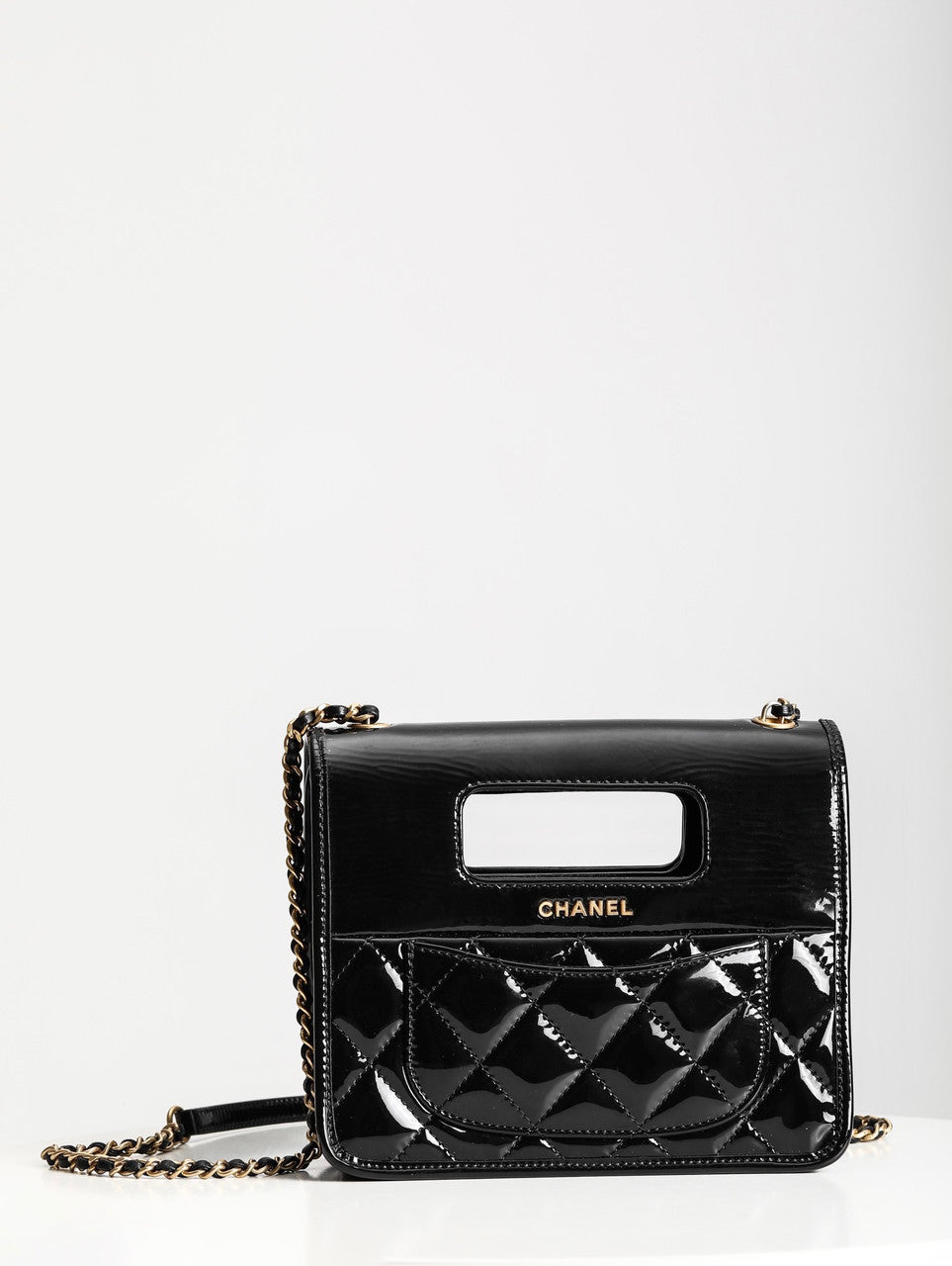 Chanel MINI PATENT FLAP BAG WITH TOP HANDLE