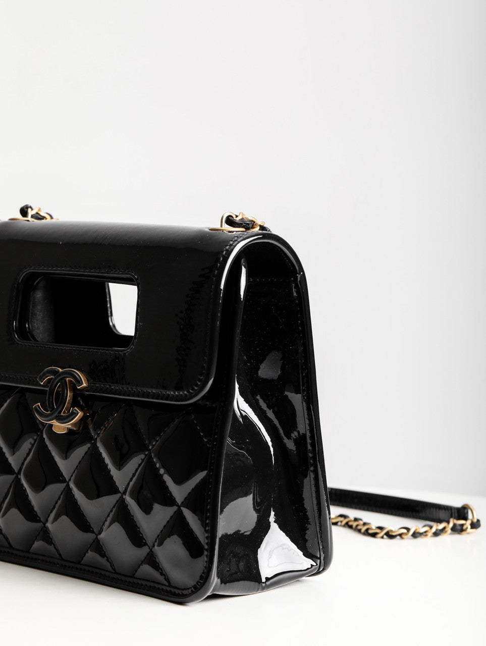 Chanel MINI PATENT FLAP BAG WITH TOP HANDLE