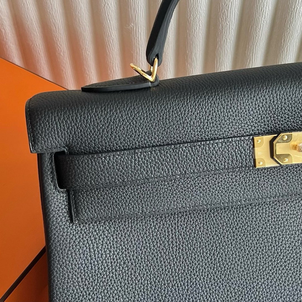 Hermes Sellier Kelly 40 Black Togo Gold Hardware