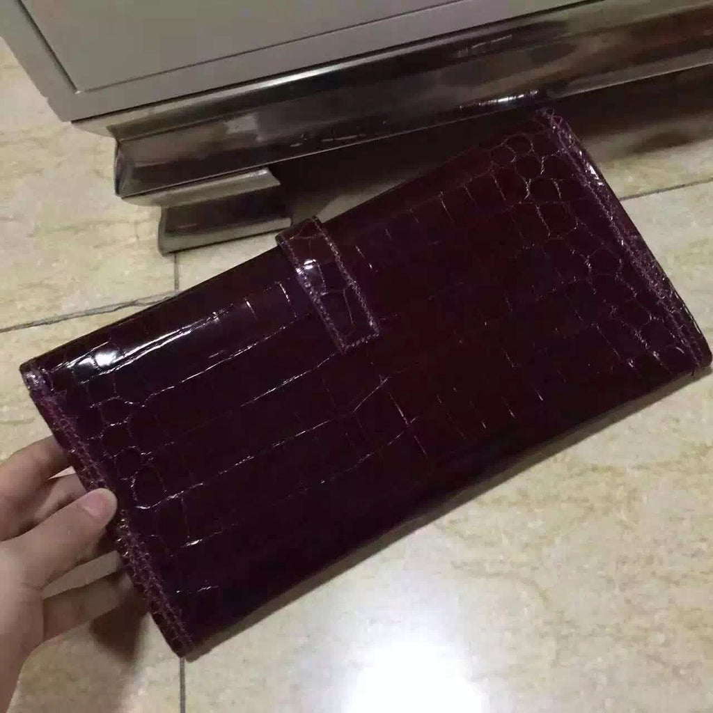 Hermes Bordeaux Rouge JIGE ELAN 29 cm shiny gorgeous porosus crocodile