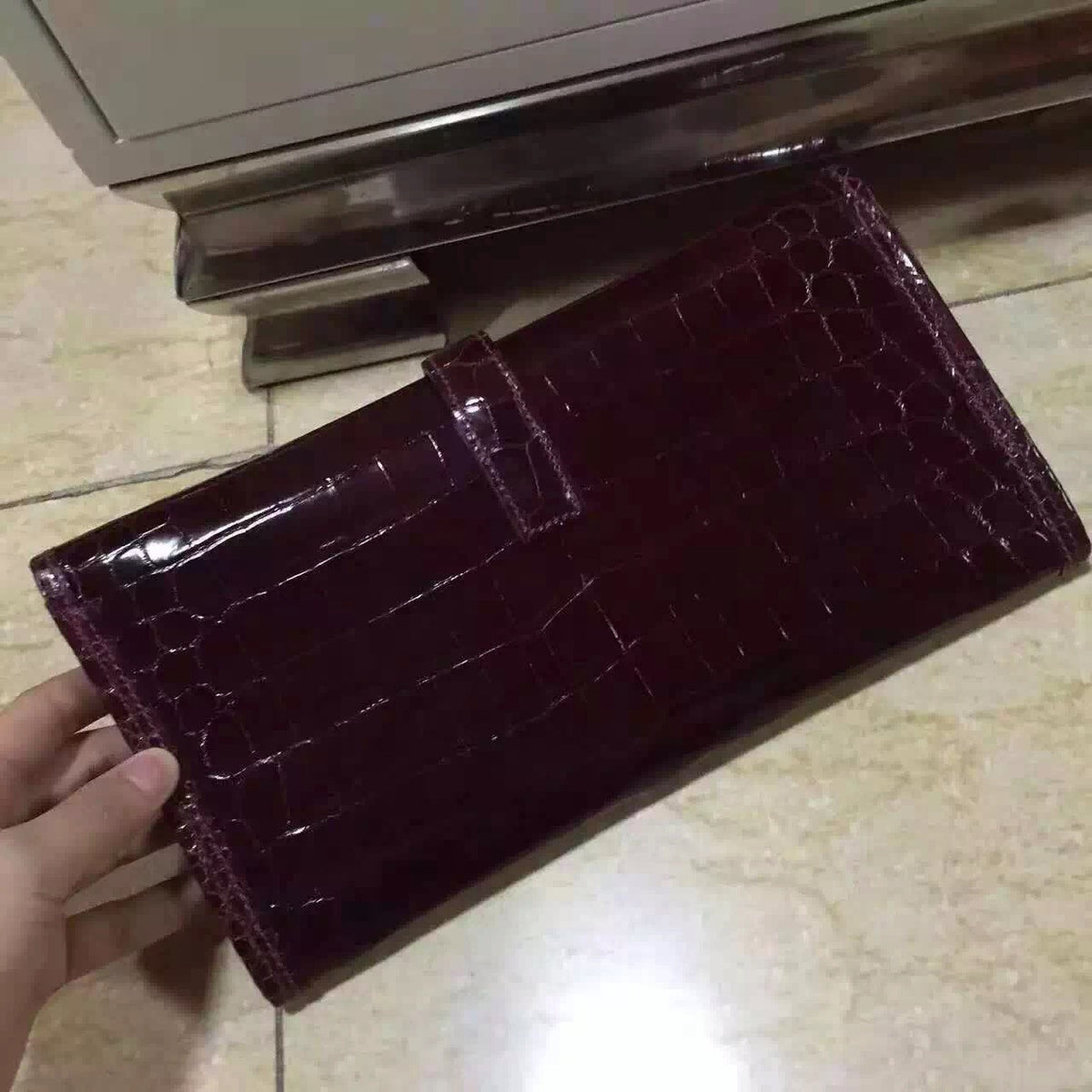 Hermes Bordeaux Rouge JIGE ELAN 29 cm shiny gorgeous porosus crocodile