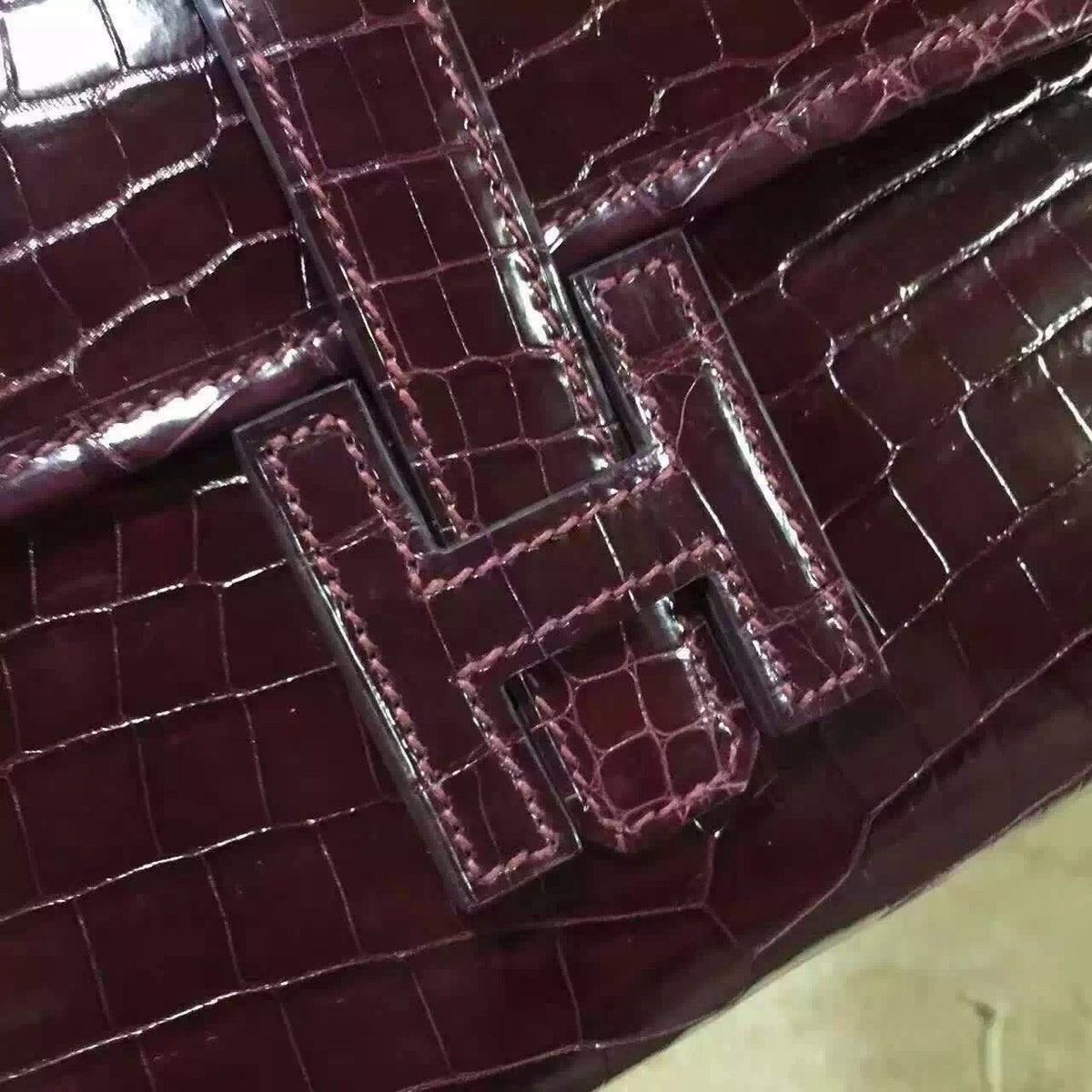 Hermes Bordeaux Rouge JIGE ELAN 29 cm shiny gorgeous porosus crocodile