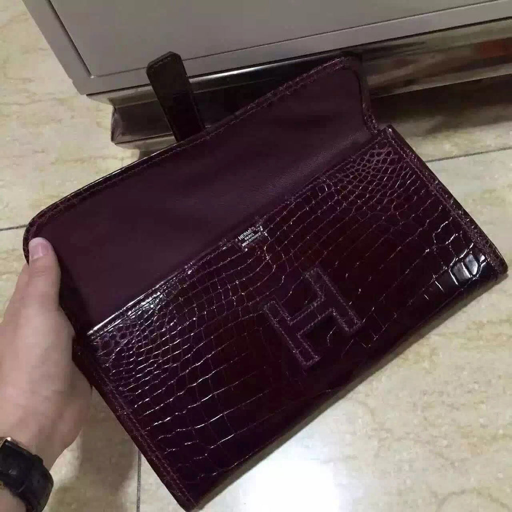 Hermes Bordeaux Rouge JIGE ELAN 29 cm shiny gorgeous porosus crocodile
