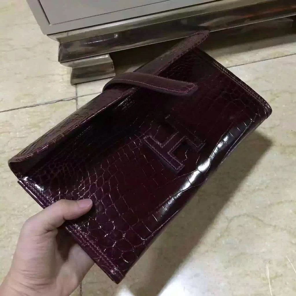 Hermes Bordeaux Rouge JIGE ELAN 29 cm shiny gorgeous porosus crocodile