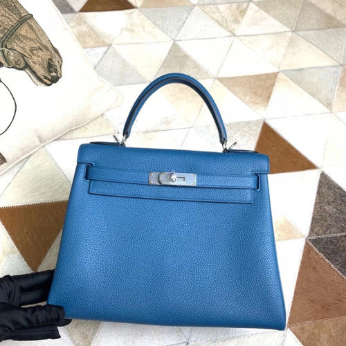 Hermès Blue Izmir Kelly 25  Togo Palladium Hardware
